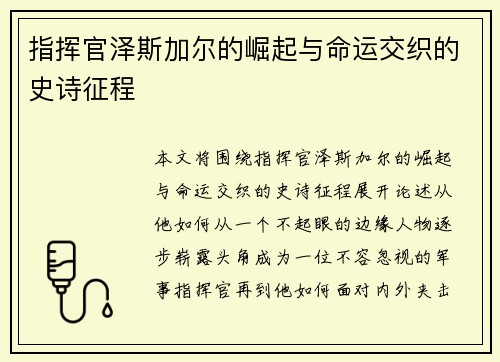 指挥官泽斯加尔的崛起与命运交织的史诗征程