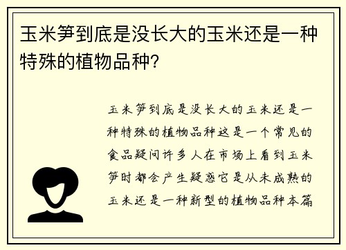 玉米笋到底是没长大的玉米还是一种特殊的植物品种？